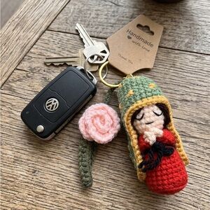 Handmade Crochet Lady of Guadalupe Keychain - Amigurumi Rose-Gift